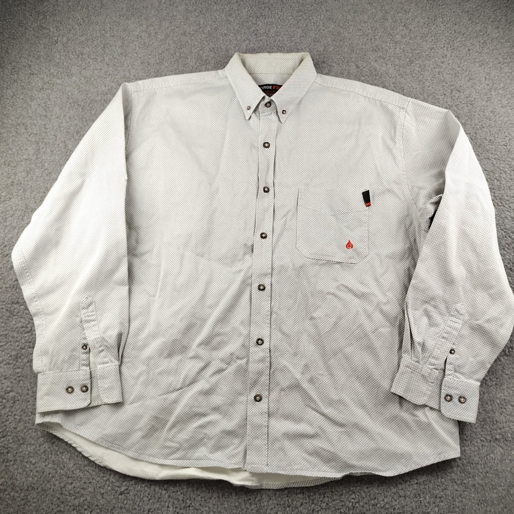 Forge FR Flame Resistant Work Shirt Mens 3XL White Blue Pearl Snap Cotton